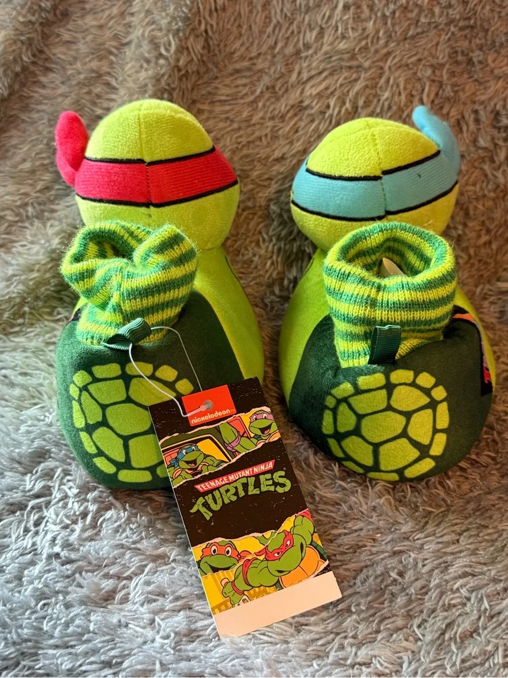 Teenage Mutant Ninja Turtles Plush Slippers - Red & Blue Masks Boys 5-6‎ New